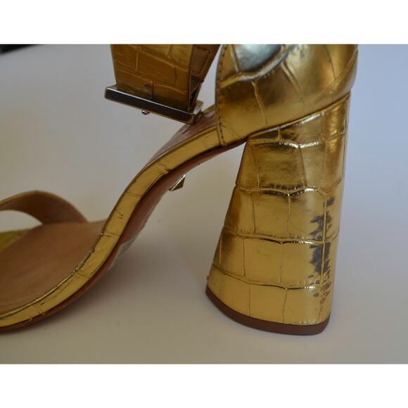Schutz Gold Croc Embossed Ankle Strap Heel Sandal Size 40 - Picture 7 of 8